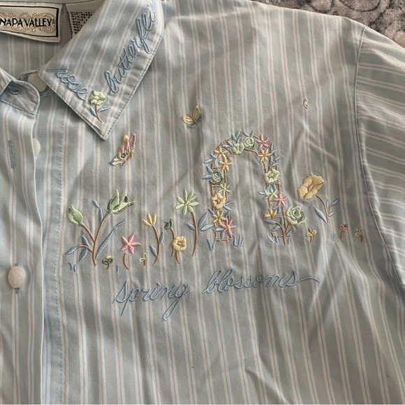 Vintage Napa Valley Blue Striped Embroidered Button Down Size M - Picture 3 of 10